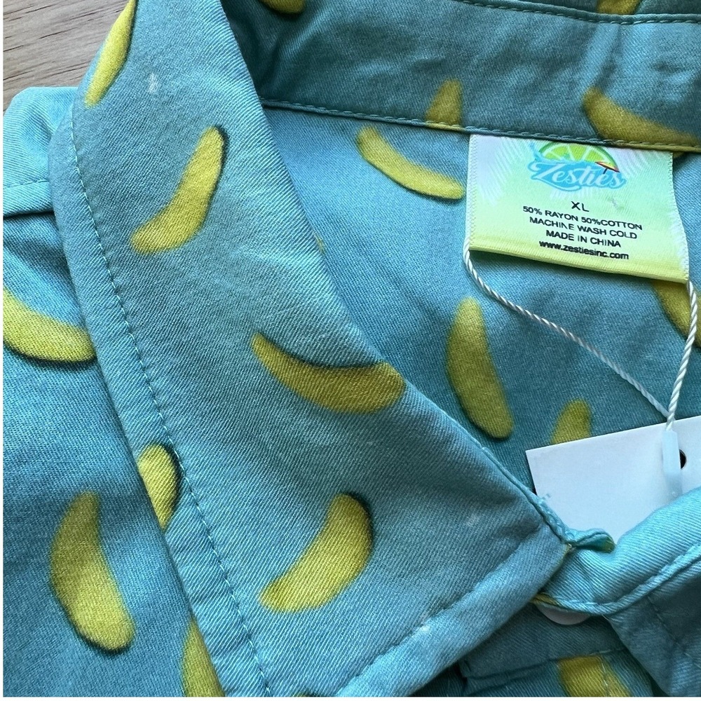 Zesties Retro 80s Style Lime Wedge Beach Shirt Button Short Sleeve Blue Size XL - Picture 7 of 9